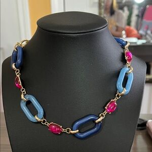Charming Charlie Blue and Pink Necklace with Gold Links